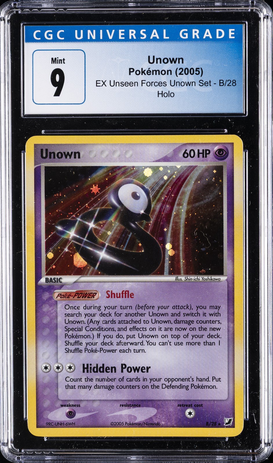 2005 POKEMON EX UNSEEN FORCES #B/28 UNOWN-HOLO CGC 9
