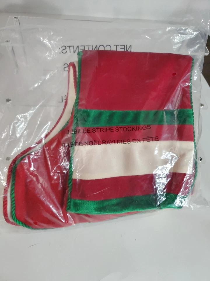 Avon Jubilee Striped Stocking Pair Christmas Red White Green Stripe 2 Pack - Image 4 of 4