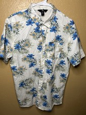 Volcom Men  s Short Sleeve ButtonUp Shirt Large White Blue Floral Tropical Casual
