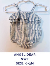 Angel Dear Baby Girl 0-3m Striped Ruffle Romper Bubble NWT