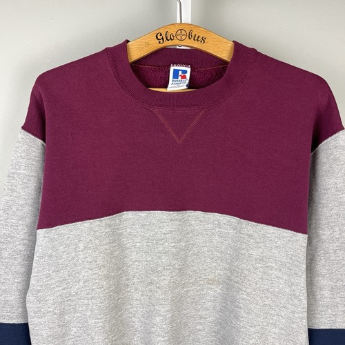 Vintage Russell Athletic Sweatshirt Size Medium Red Blue Gray Colorblock USA - Picture 2 of 6