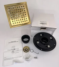 SaniteModar 6”x 6” Brushed Gold Square Shower Drain SUS304 Stainless Steel Grid