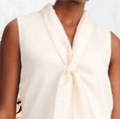 Issac Mizrahi Women s Sz XXL Ivory Sleeveless Blouse Roll Collar Neck Tie