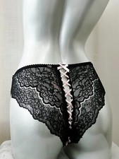 Nwt Victoria Secret Dream Angels Lace Ribbons Crotchless Cheeky Panty Black M