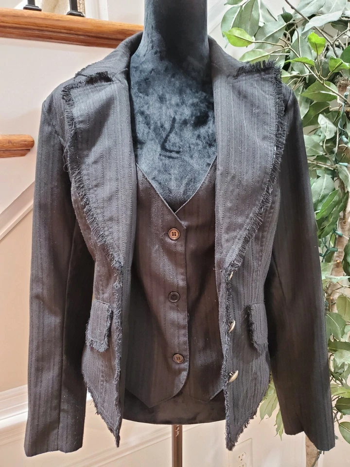 Chaqueta para mujer Newport News negra de poliéster manga larga de un solo pecho talla 14 Foto 4 de 4