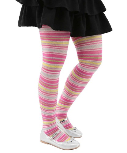 Mädchen horizontal gestreifte Strumpfhose Fuß mehrfarbig rosa High Waist Strümpfe - Bild 2 von 2