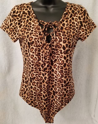 Adam Levine Womens Bodysuit Shirt Top Blouse Size M Medium Leopard