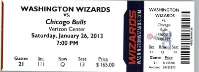Chicago Bulls vs Washington Wizards 1/26/2013 Full Ticket - Trevor Ariza