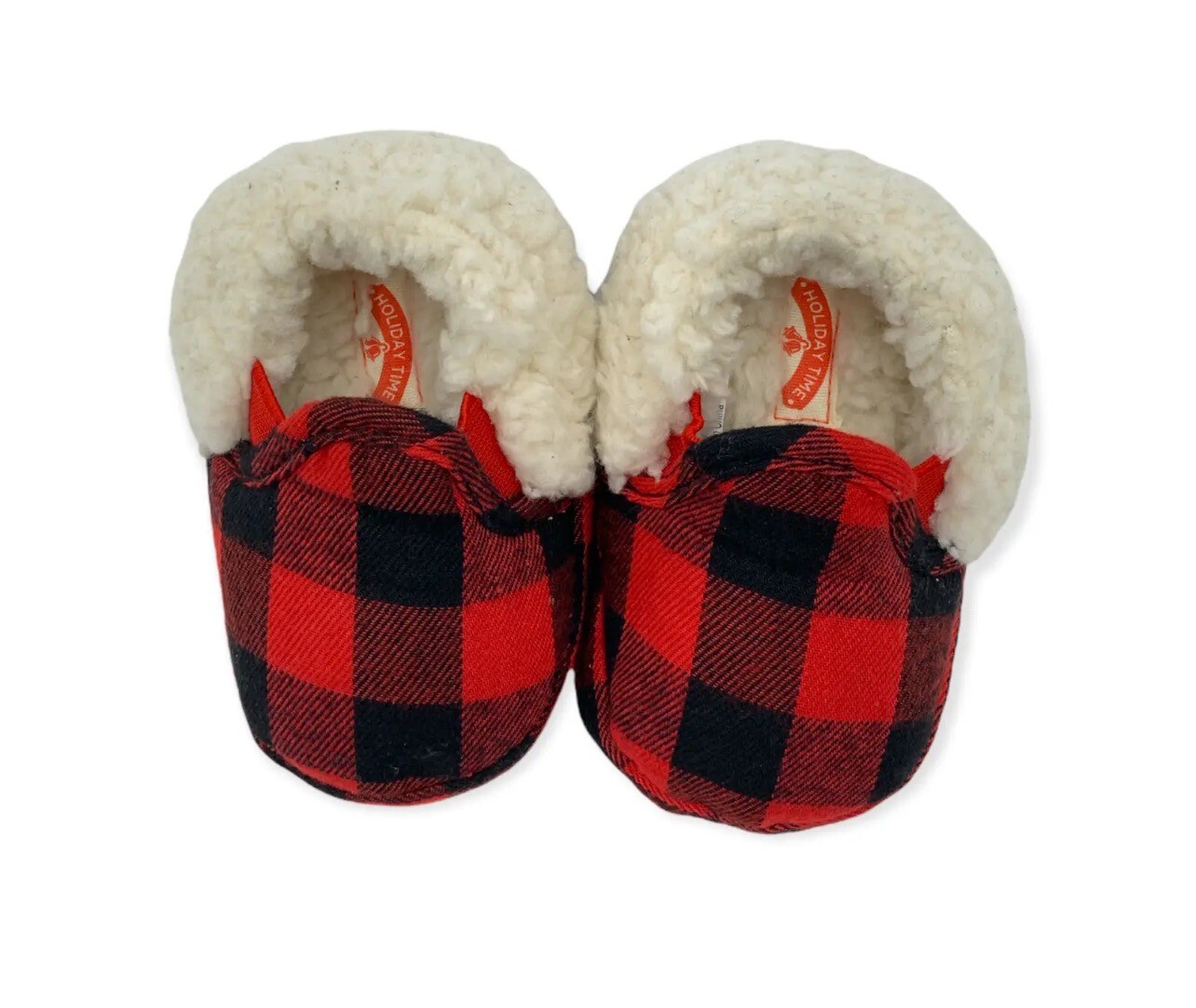 HOLIDAY TIME INFANT BUFFALO PLAID SLIPPERS SHOES SIZE 1-2 3-4 5-6 FUR LINED