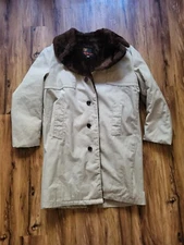 Vintage Richman Brothers Winter Coat Size 44, Beige, Dark Brown, Long,Mid Length