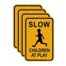 Slow Children at Play Signs 4 Pack, Kids Playing Slow Down Safety Sign 18  