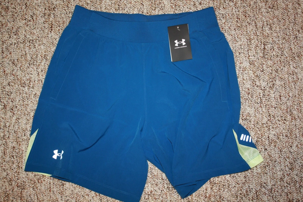 UNDER ARMOUR Men's UA Speedpocket 7 Running Shorts NWT Blue/ Volt MEDIUM