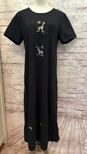 DONNA Vtg Maxi Dress Womens S Black Short Sleeve Safari Jungle Giraffe Teacher