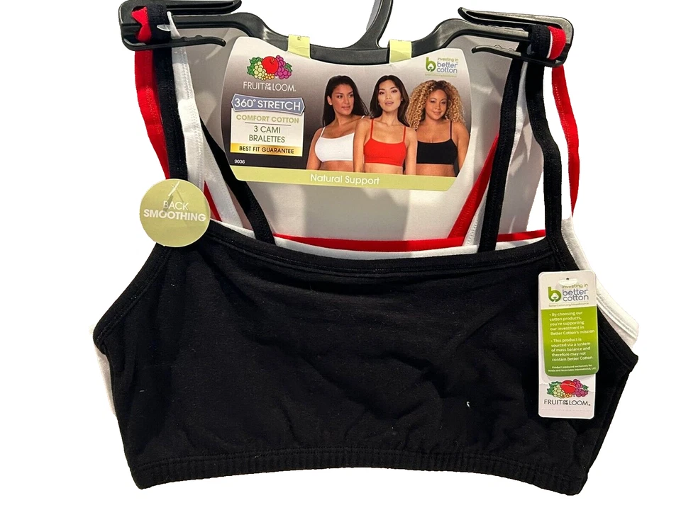 Fruit of The Loom Women's Spaghetti Strap Cotton Pull Over 3 Pack Sports Bra Red - Image 2 of 4