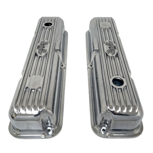 Ford FE 352 American Eagle Finned Short Valve Covers - Polished - Ansen USA - Foto 3 di 7