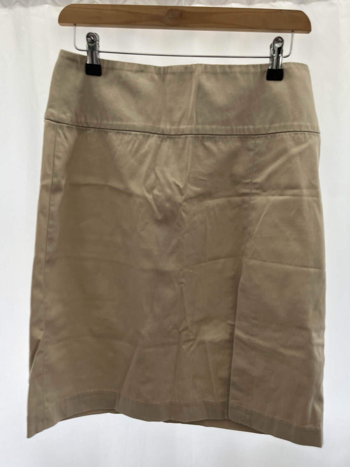 banana republic Pencil Skirt Size Uk 8 Beige Straight Unlined Slit Knee Length