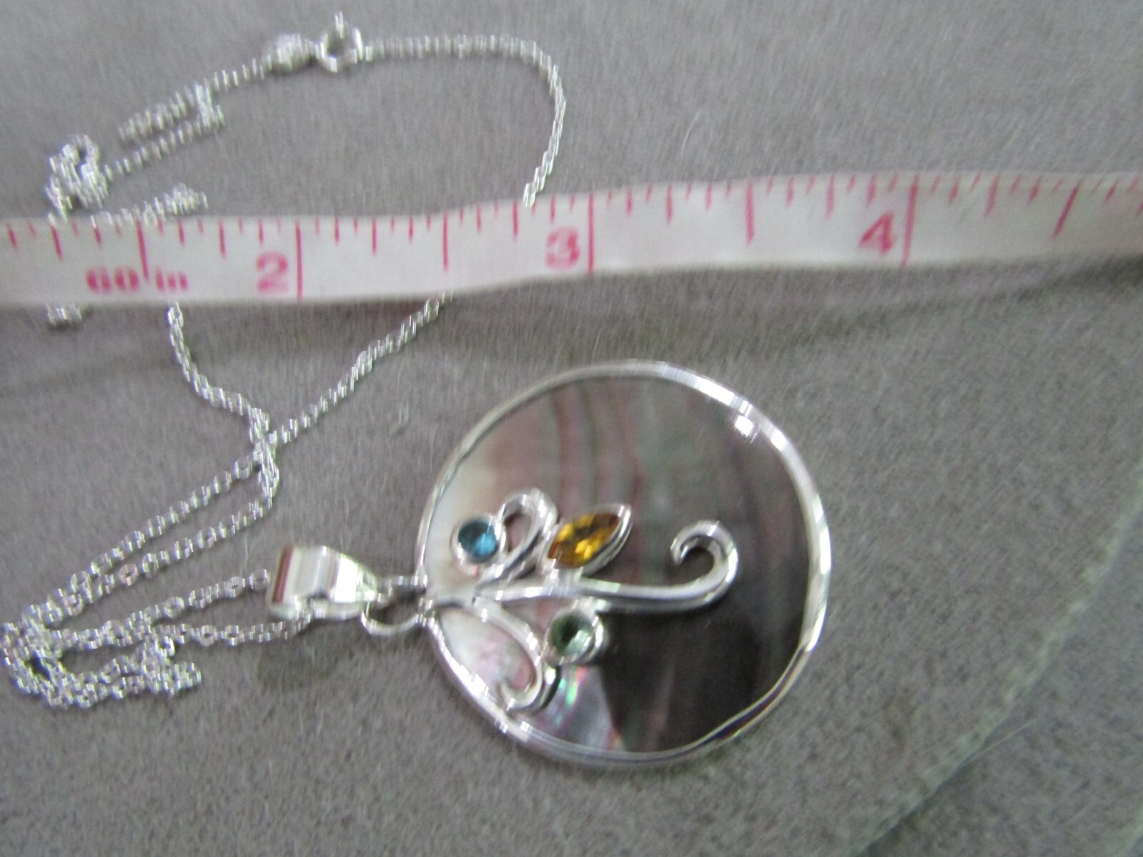 Sterling Silver MOP/Abalone Multi Gem Pendant Nec… - image 5