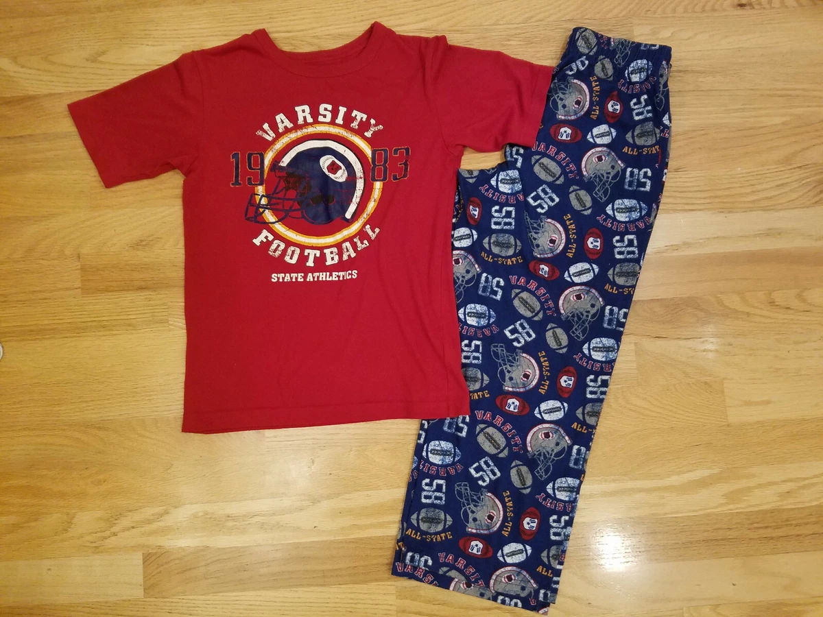 Cherokee Boys Pajama Set Short Sleeve Top Bottoms Pants Football Blue Red S 6 7