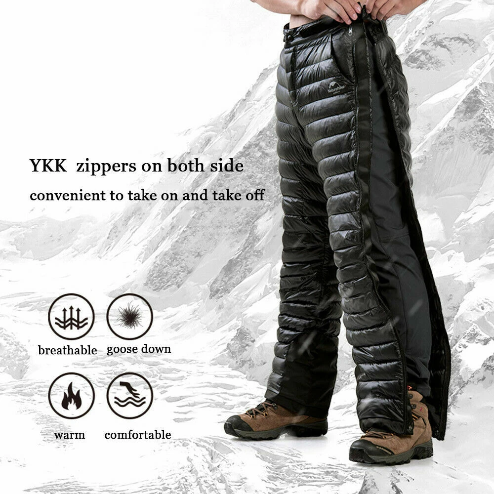 Winter Side Zip White Goose Down Pants Men Women Compression Snow Ski  Trousers