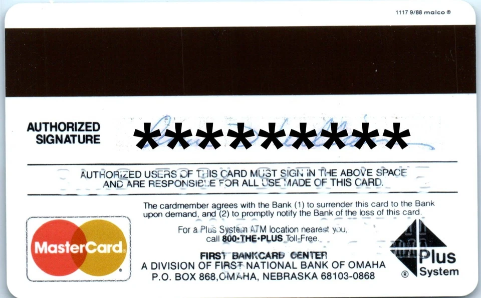 Tarjeta de crédito Mastercard edición platino caducada 1990 vintage First National Bank Foto 2 de 2