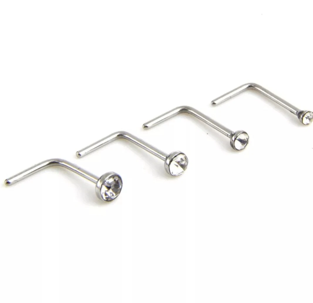 L Shaped Surgical Steel Nose Ring Stud You Choose the Gem Size and Color  20G