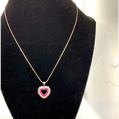 Lovely 925 silver heart pendant with Rubies and CZ Diamonds on 16  chain