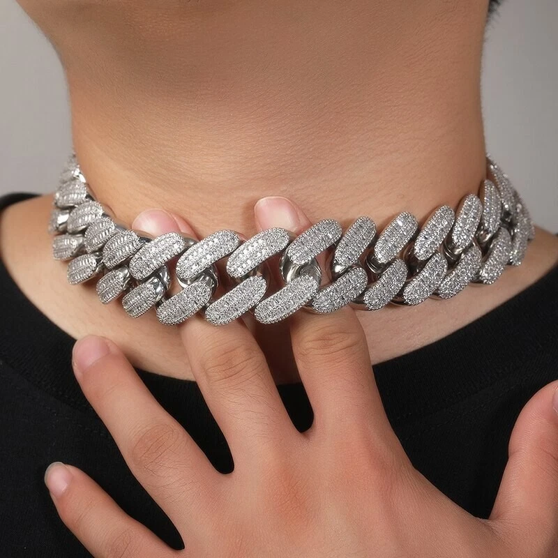 Collar de cadena de eslabones cubanos rapero hip hop hielo 26 mm chapado en oro real 5AAA+ CIRCONITA CÚBICA Foto 4 de 4