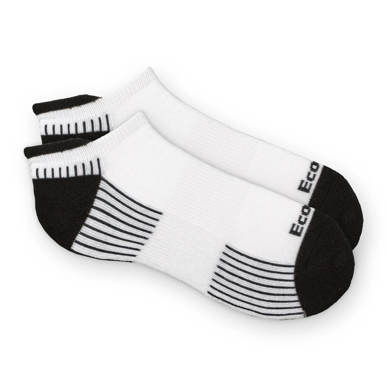 3 pair EcoSox Bamboo Viscose Active Sport Tab Socks White w/ Black size Medium