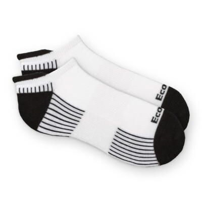 3 pair EcoSox Bamboo Viscose Active Sport Tab Socks White w/ Black size Medium