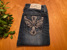 MISS ME STANDARD STRAIGHT CROSS POCKET BLUE DENIM JEANS SIZE 25 X 26.5 EUC