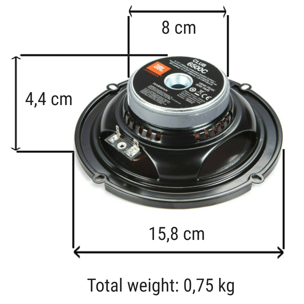 Enceintes Voiture Composants JBL Club 6500C - 180W Max, 16.5cm, Tweeter Soie, Filtres Inclus - Amélioration Audio Haute Qualité