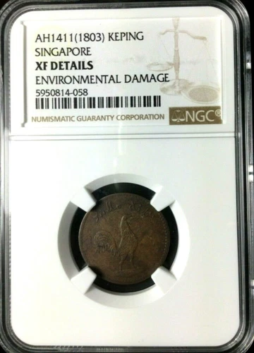 1803 Netherlands East Indies, Sumatra, Singapore Keping Token, NGC XF Details