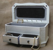 Painted Vintage Jewelry Chest Upcycled Shabby Chic Cream with Matching Paper