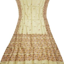 Namaste Vintage Cream Sarees 100 Pure Silk Printed Indian Sari 5YD Craft Fabric