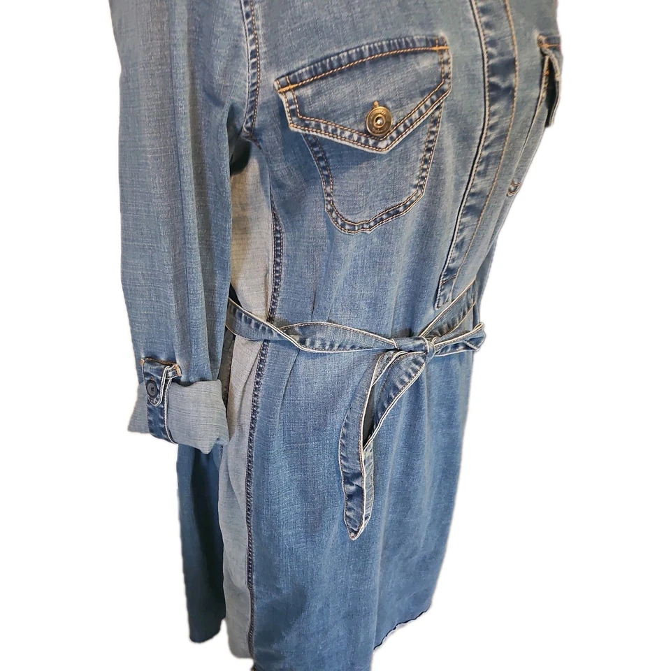 INC International Dress Concepts Long Rolled Sleeve Patchwork Denim Size 8 Dress - Image 3 of 4