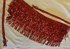 Red Flashy Sequin Fringe Hip Scarp Belt Party Skirt Dance Tie Belt With Tassles
