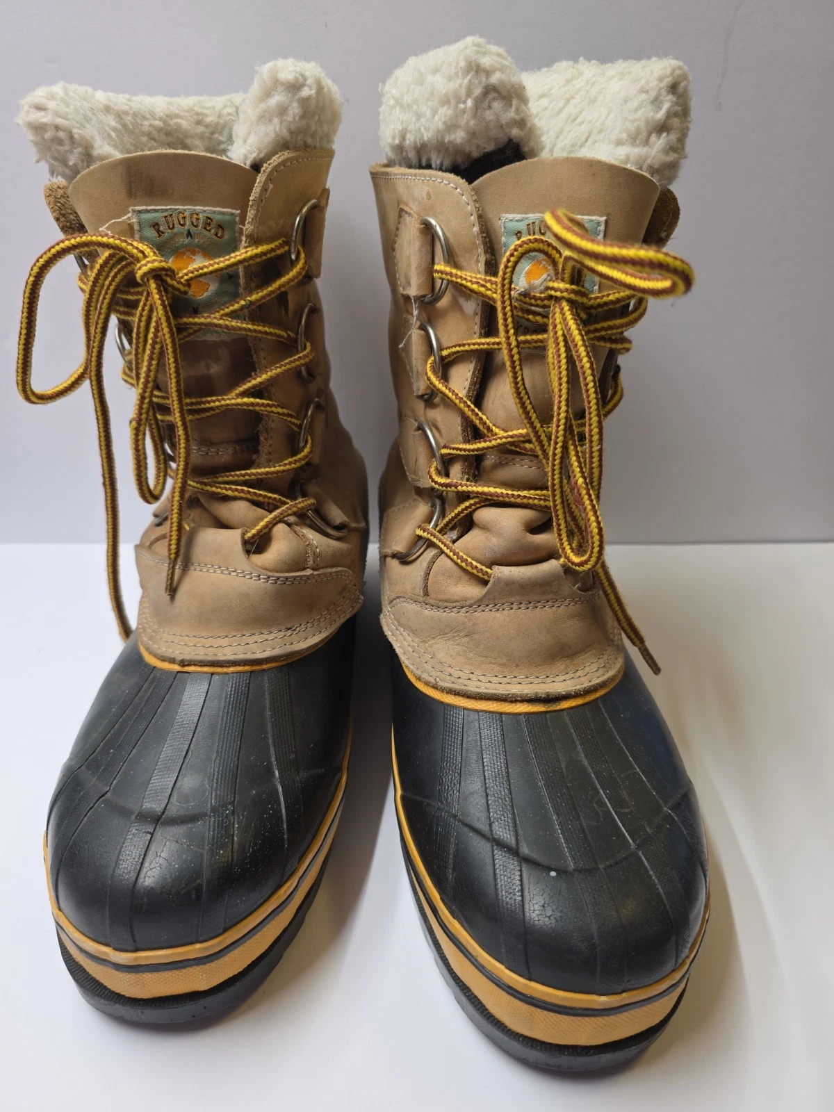 Rugged Exposure Tan & Black Steel Shank Winter Snow Boots, Warm, Men's Size 9.