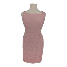 01041 Talbots Striped Eyelet Sheath Dress Pink size 14 preppy Business casual