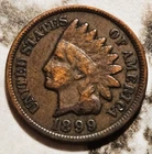 1899 Indian Head Cent Penny 1c Old US Type Coin Bold Date Circulated VG/F BIN586