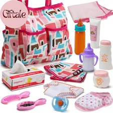 14 Pack Baby Doll Accessories, Baby Doll Feeding and Caring Set Includes Diaper