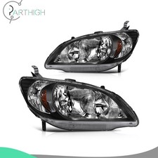 Pair For 2004-05 Honda Civic Lx 1.7l Black Headlights Assembly Headlamps Replace Pair For 2004-05 Honda Civic Lx 1.7l Black Headlights Assembly Headlamps Replace