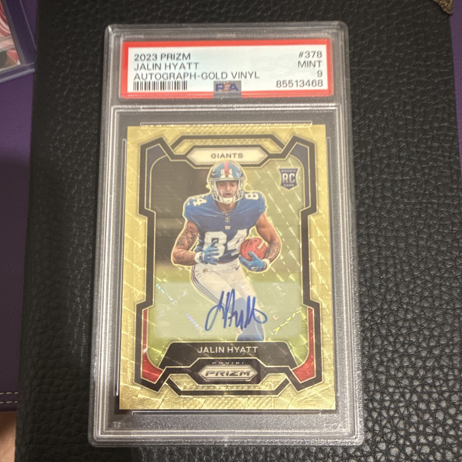 Panini 2023 Prizm Jalin Hyatt #378 Gold Vinyl RC Auto /5 PSA 9 Giants