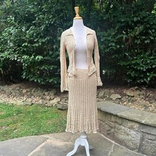 1970s cream crochet skirt and cardigan set