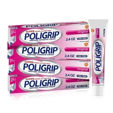 Super Poligrip Original Denture Adhesive Cream 4 Pack Zinc Free 2.4 Oz Tubes