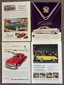 1949 New Yorker magazine CAR ADS Lot of 4. Studebaker, Lincoln, Olds, Cadillac.
