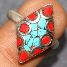 Nepali Tribal Nepali Tribal Tibetan Turquoise Red Coral Ring US 9 JW