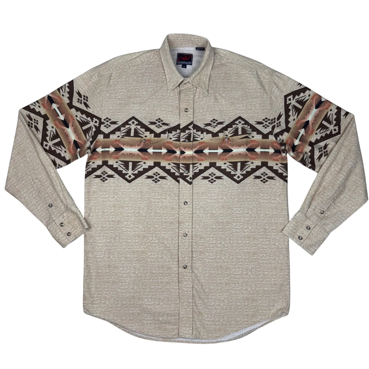 Chemise Western Homme Roper/Karman - Manches Longues, Imprimé Aztèque, Boutons Pression Et Perles