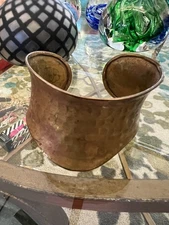 Vintage MCM modern style hammered finish abstract copper cuff bracelet