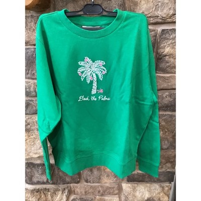 Lilly Pulitzer Deck the Palms Green Beaded Holiday Sweatshirt Small NWT