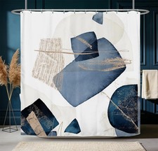 Navy Blue Geometric Shower Curtain 72x72 Inch Modern Art Abstract Fabric